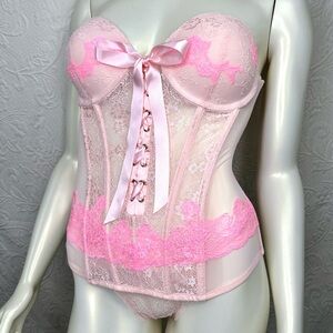 Victoria's Secret 34C 2012 Lace-Up Corset Bustier & V-String 2-pc Set NWT